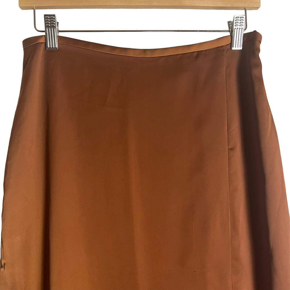 Club Monaco Trycia Brown Slit Satin Bias Midi Skirt Size 6 - Picture 7 of 14